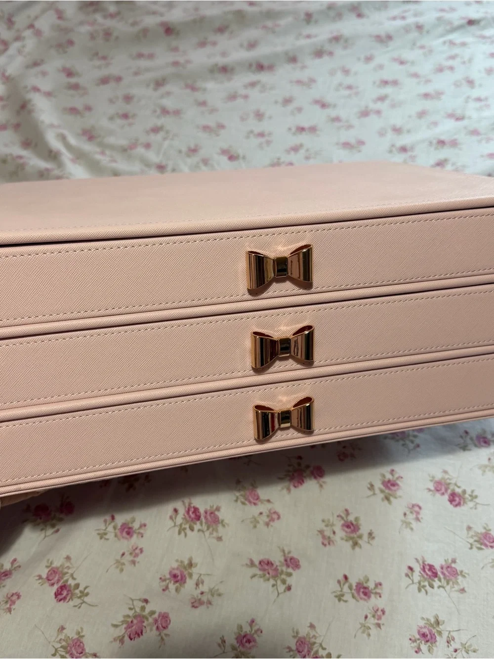 Soft Pink 3-Drawer Jewelry Organizer with Gold Bow Pulls
